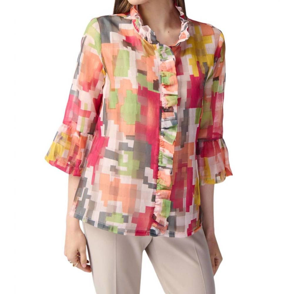 NEW JOSEPH RIBKOFF geo print ruffled jacket in multi
